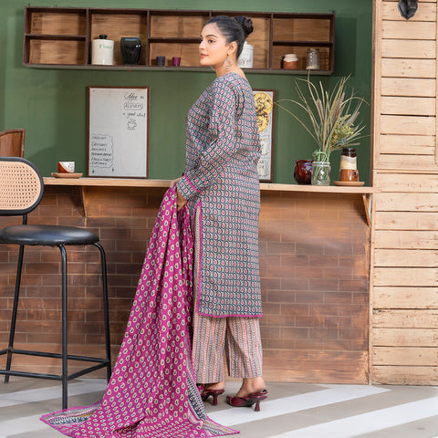 Purple Printed Lawn 3pc(lg 47)