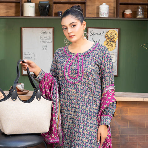 Purple Printed Lawn 3pc(lg 47)