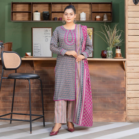 Purple Printed Lawn 3pc(lg 47)