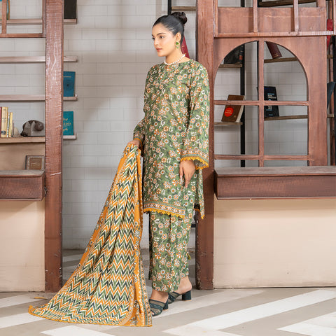 Green Printed Lawn 3pc(lg 49)