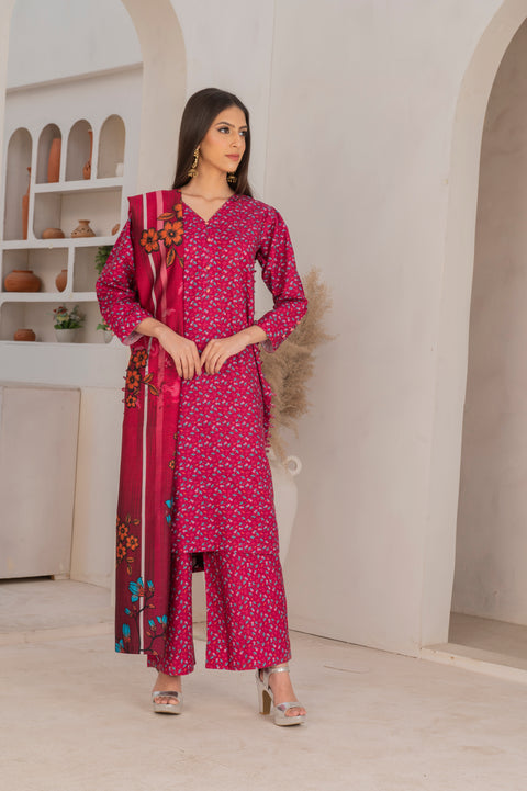 KHDR Megenta Prints 3 pc Stitched