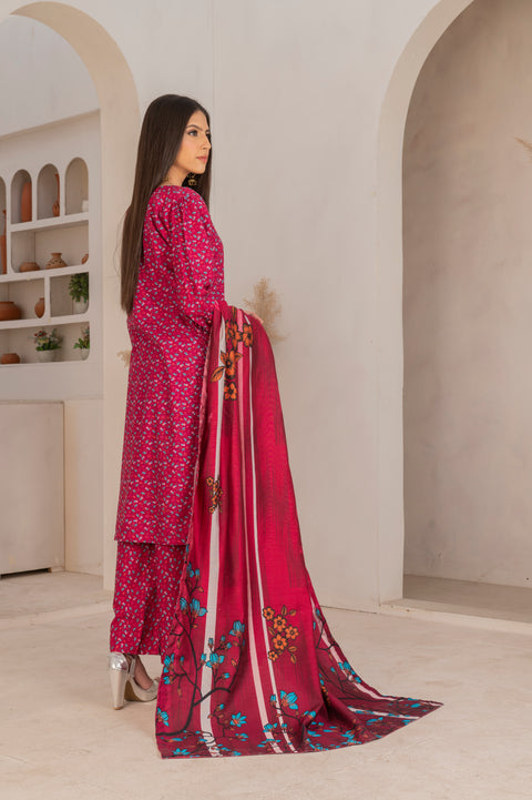 KHDR Megenta Prints 3 pc Stitched