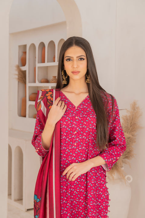 KHDR Megenta Prints 3 pc Stitched