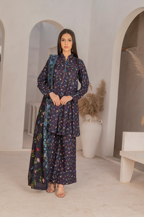 KHDR Darkblue Prints 3 pc Stitched