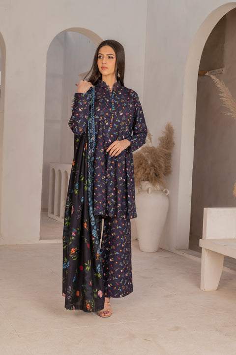 KHDR Darkblue Prints 3 pc Stitched