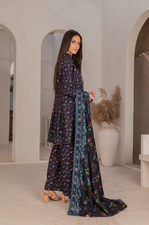 KHDR Darkblue Prints 3 pc Stitched