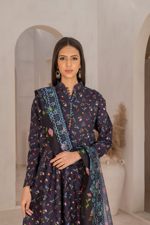 KHDR Darkblue Prints 3 pc Stitched