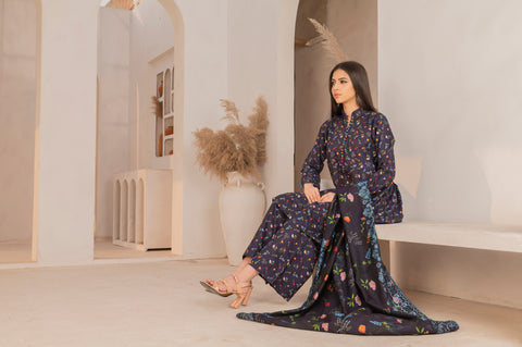 KHDR Darkblue Prints 3 pc Stitched