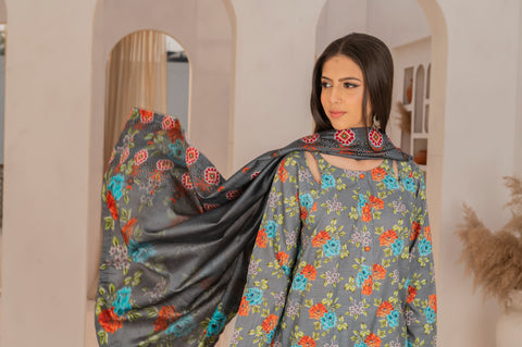 KHDR Grey Prints 3 pc Stitched