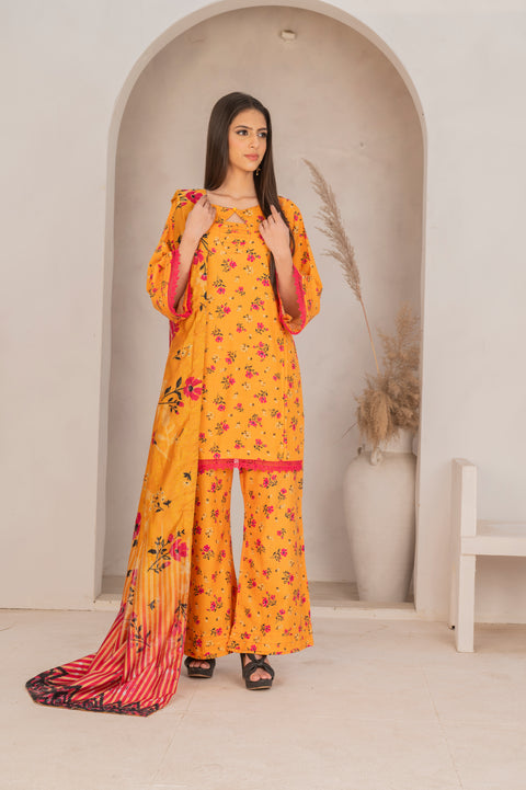 KHDR Mustard Prints 3 pc Stitched
