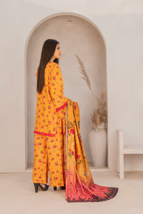 KHDR Mustard Prints 3 pc Stitched