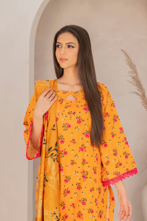 KHDR Mustard Prints 3 pc Stitched