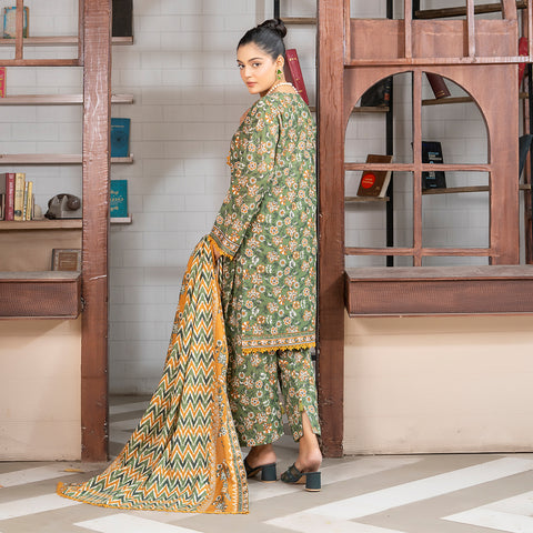 Green Printed Lawn 3pc(lg 49)