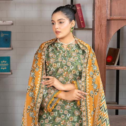 Green Printed Lawn 3pc(lg 49)