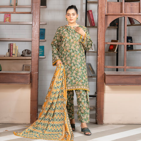 Green Printed Lawn 3pc(lg 49)