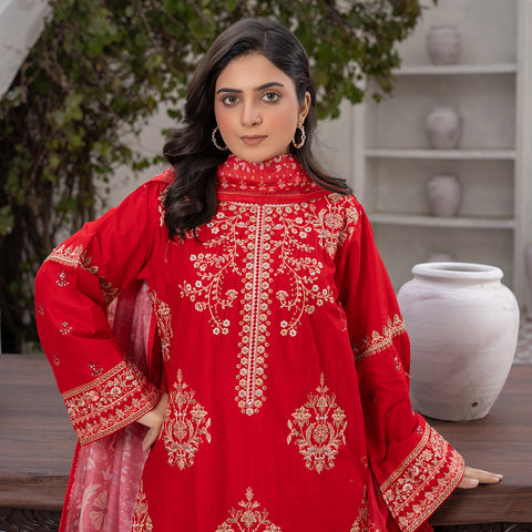3pc Red Embroidered Lg29