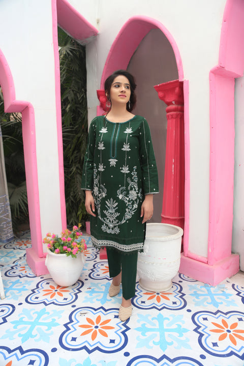 GREEN 2PC EMBROIDERED
