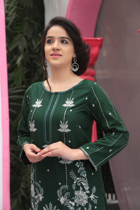 GREEN 2PC EMBROIDERED