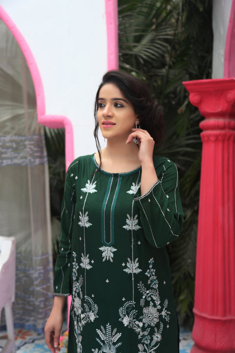 GREEN 2PC EMBROIDERED