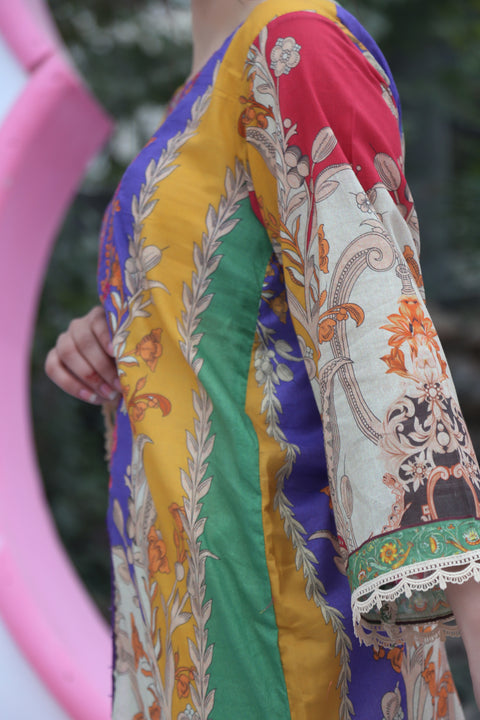 Printed embroidered 3 pc