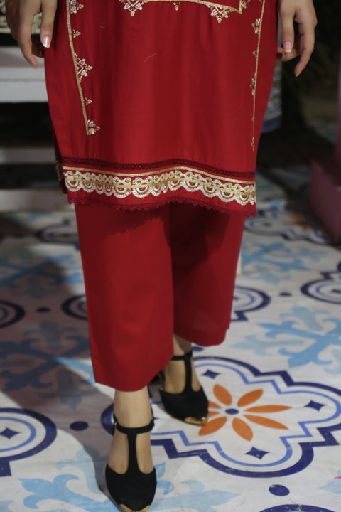 Red 2pc embroidered