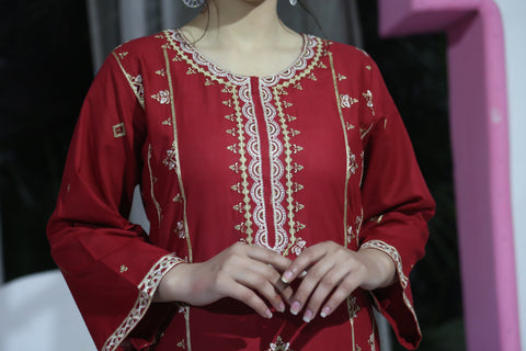 Red 2pc embroidered