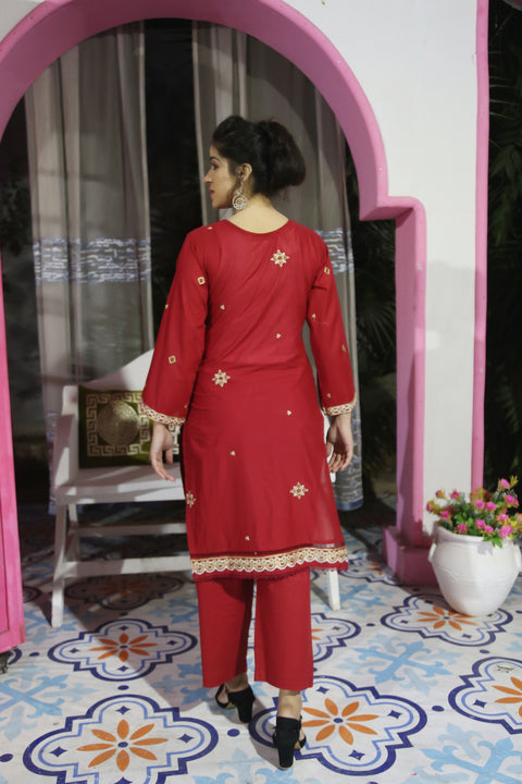 Red 2pc embroidered