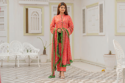 Lawn 3pc Print Unstitched  pink Base (P-000202)
