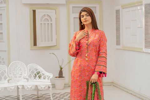 Lawn 3pc Print Unstitched  pink Base (P-000202)