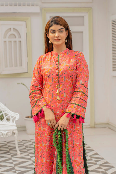 Lawn 3pc Print Unstitched  pink Base (P-000202)