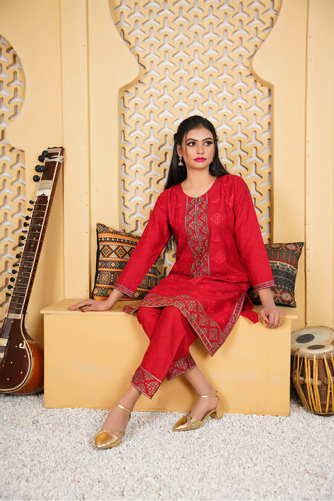 EMBRODERED 2 PC SUIT - 04